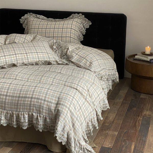 Japanese Tartan Ruffle Bedding Set