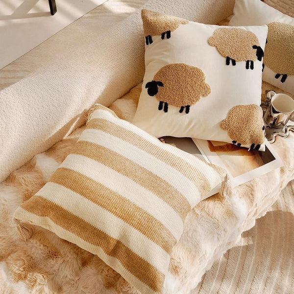 Cosy Sheep Embroidered Cushion