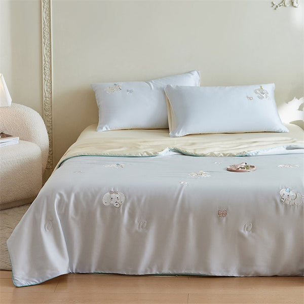 Cute Elephant Lyocell Summer Quilted Blanket