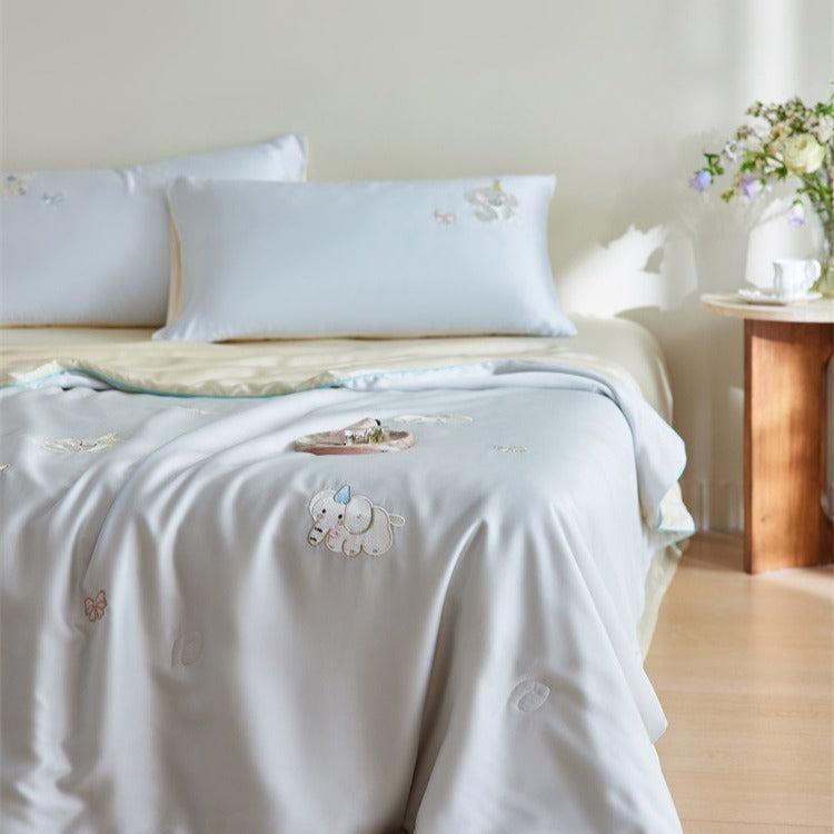 Cute Elephant Lyocell Summer Quilted Blanket