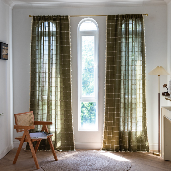 Sunlit Check Fringe Curtain