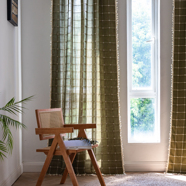 Sunlit Check Fringe Curtain
