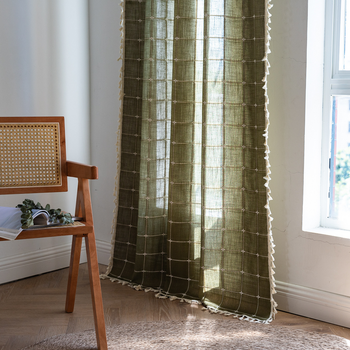 Sunlit Check Fringe Curtain