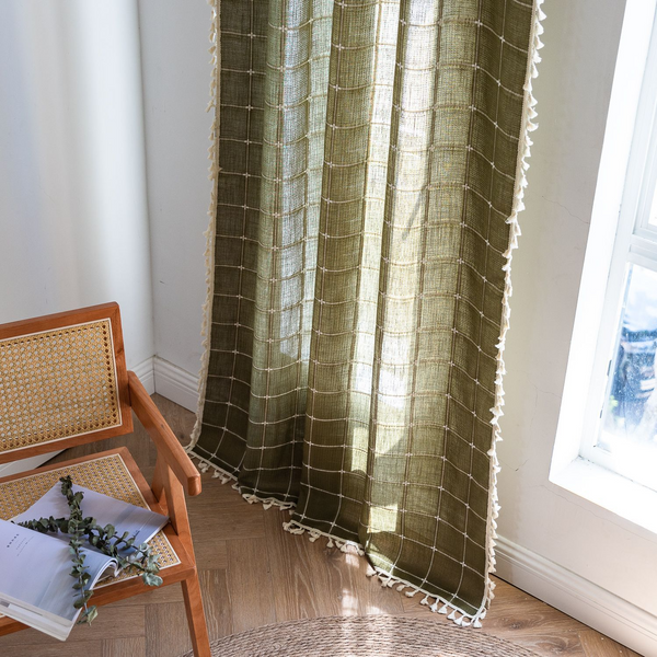 Sunlit Check Fringe Curtain