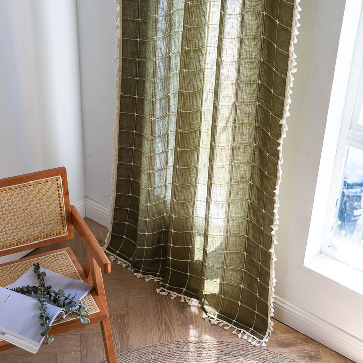 Sunlit Check Fringe Curtain