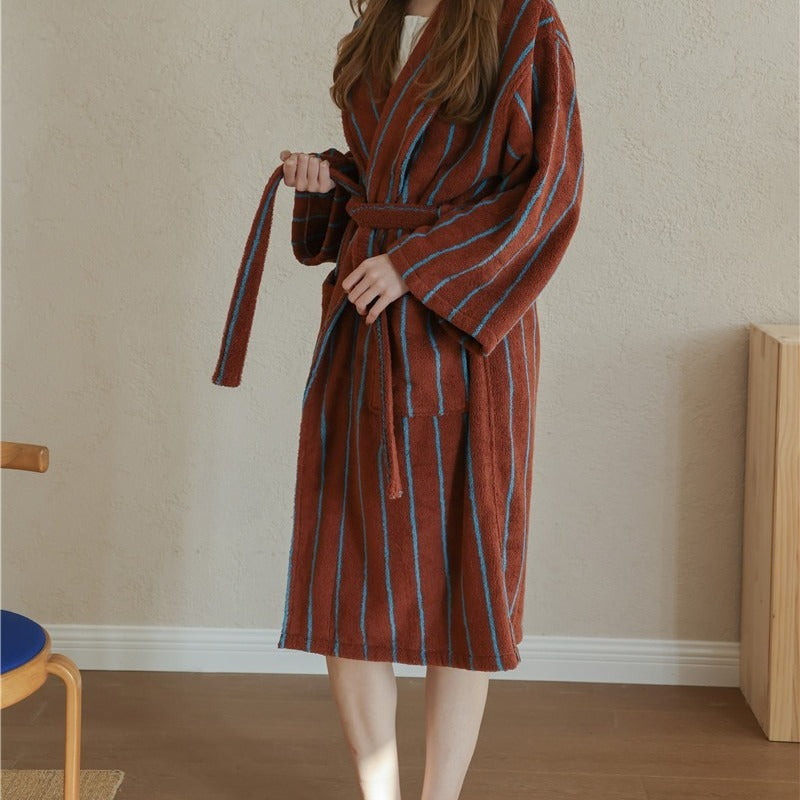 Nostalgic Soft Striped Bathrobe