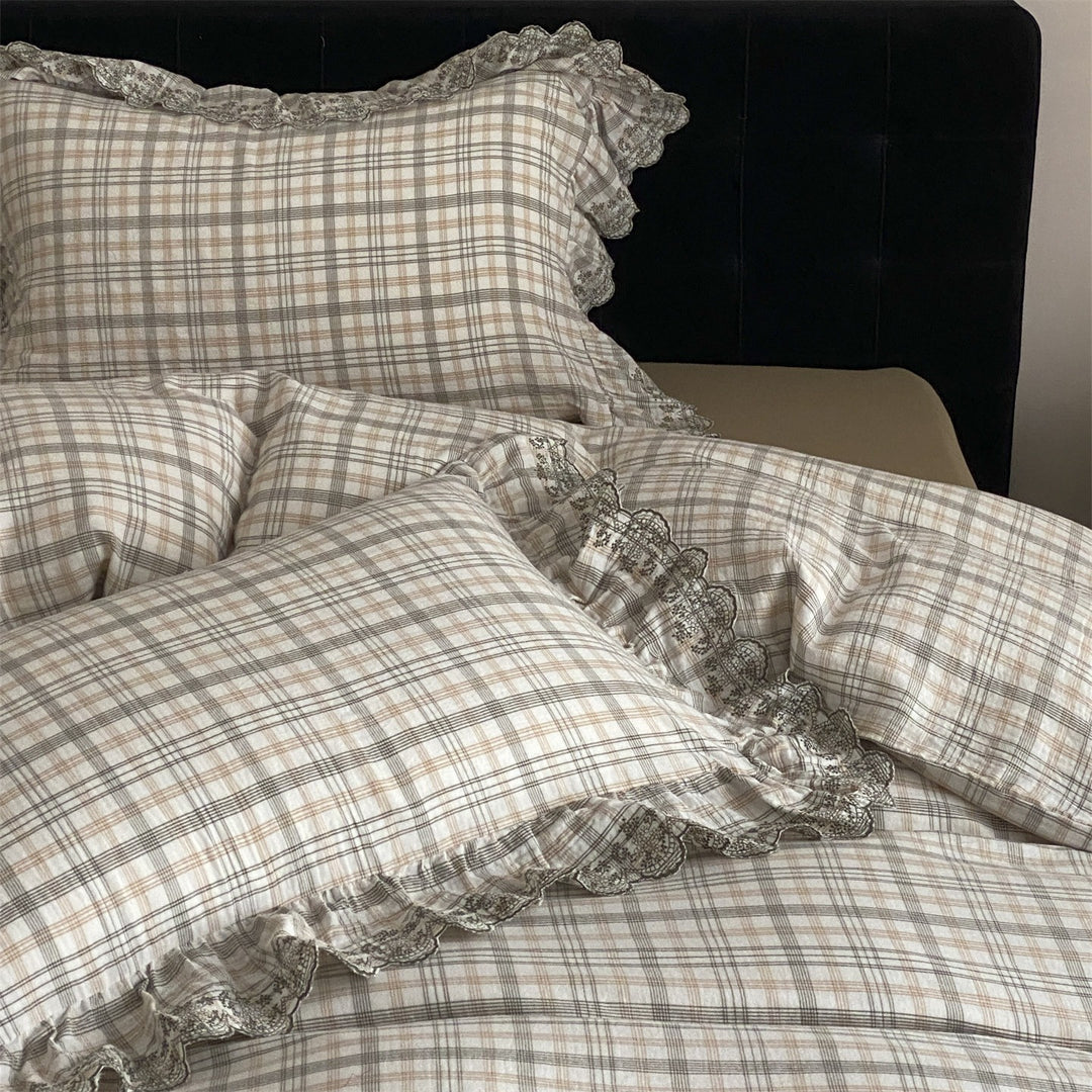 Japanese Tartan Ruffle Bedding Set