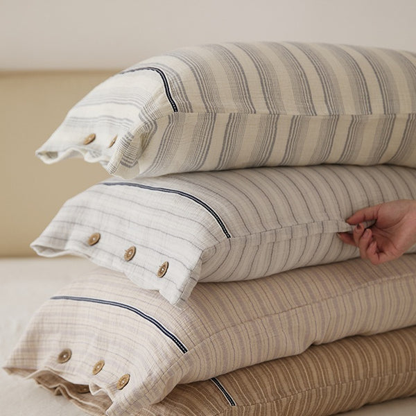 Stripe & Button Pillowcase Set