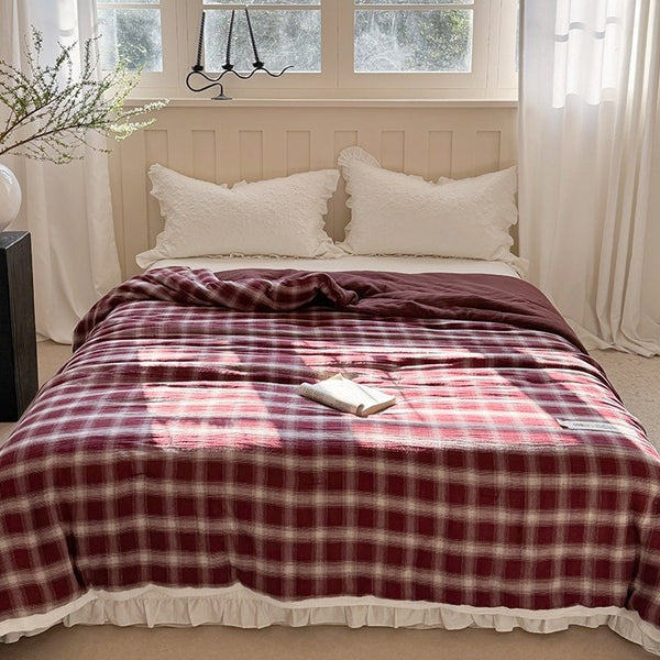 Raspberry Check Summer Quilted Blanket