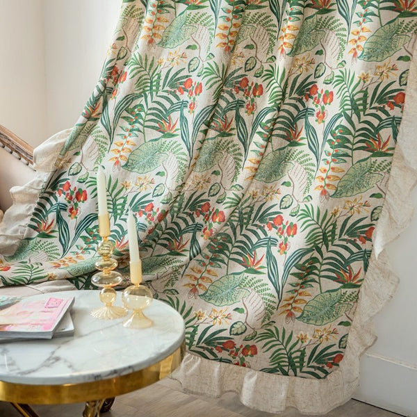 Garden Green Linen Curtain