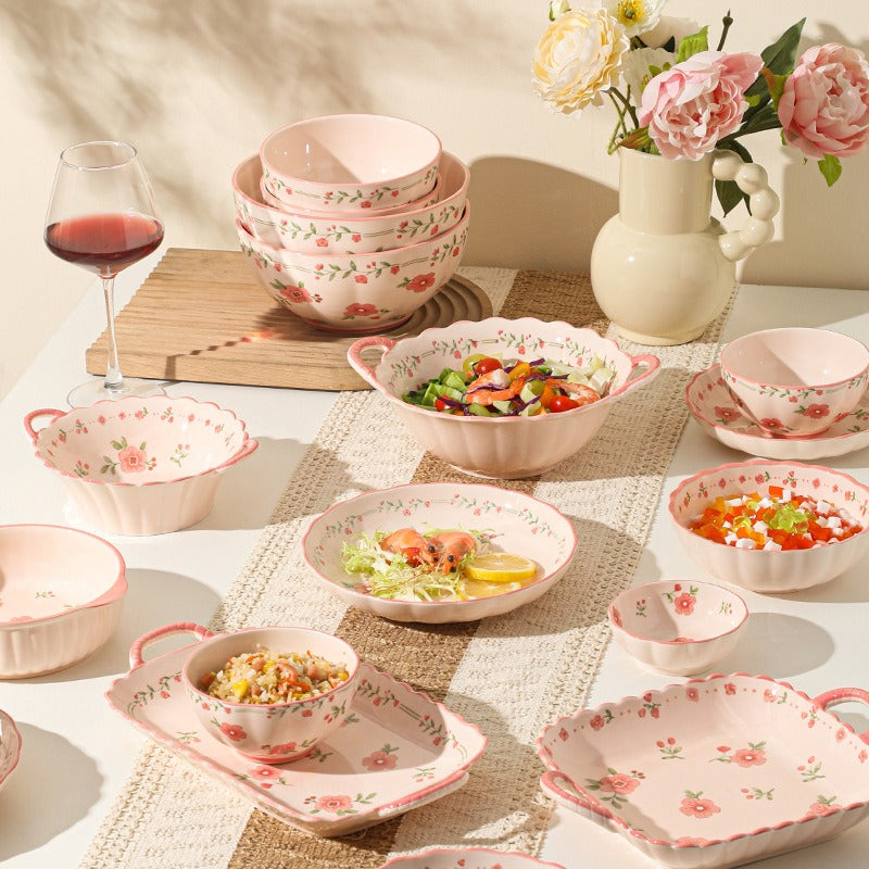 Pink Flora Ceramic Dining Set