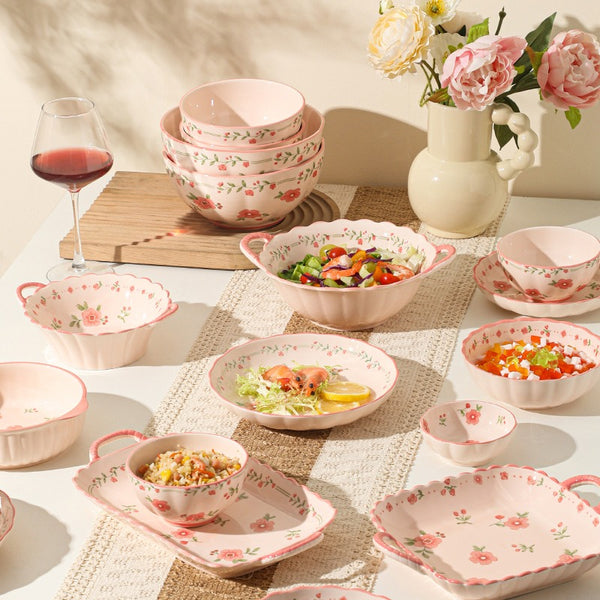 Pink Flora Ceramic Dining Set