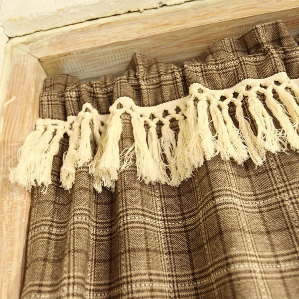 Farmhouse Camel Plaid Cabinet Curtain