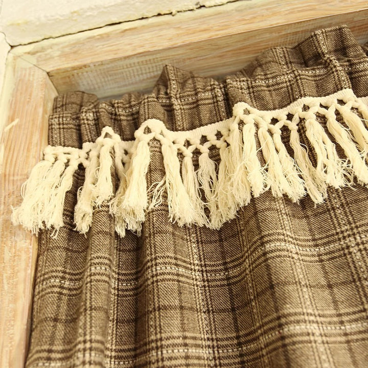 Farmhouse Camel Plaid Cabinet Curtain