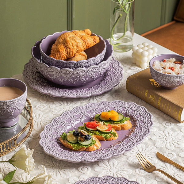 Lavender Lace Embossed Dinnerware