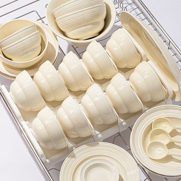 Ivory Ribbed Ceramic Dinnerware Set