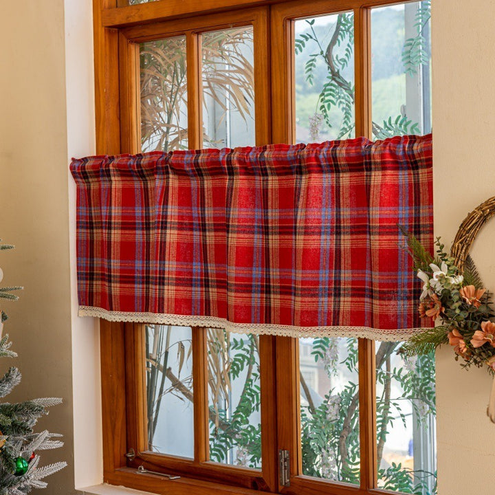 Lace Trim & Tartan Cabinet Curtain