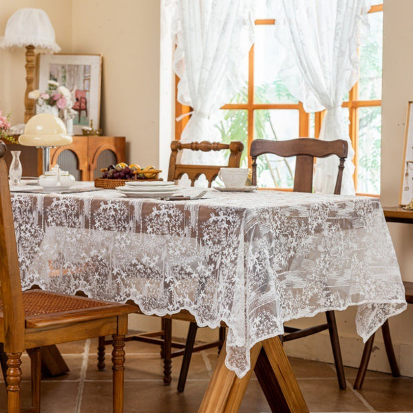 Sheer Lace Floral Tablecloth