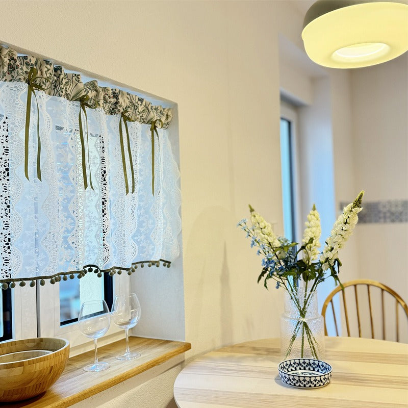 Rural Green & Lace Cabinet Curtain