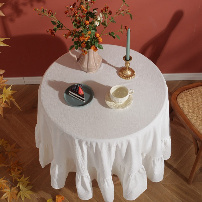 Block Colour Ruffle Round Tablecloth