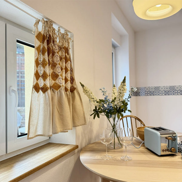 Diamond Crochet & Linen Cabinet Curtain