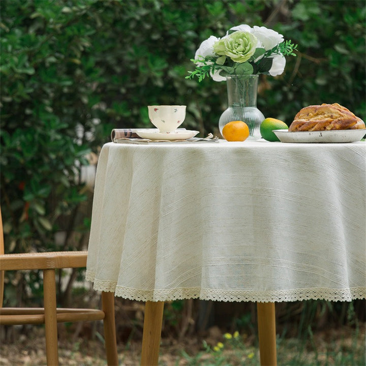 Line Linen Round Tablecloth