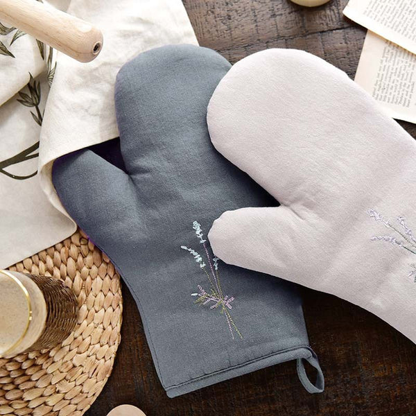 Lavender Linen Oven Mitts Set