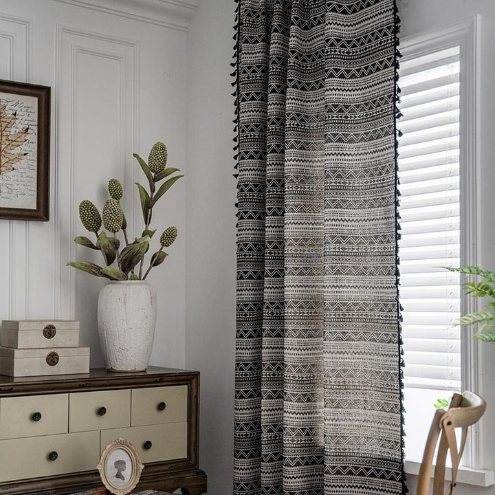 Wild Black Geometry Tassel Curtain
