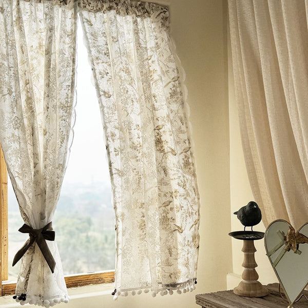 Dancing Bird & Lace Double-Layer Curtain