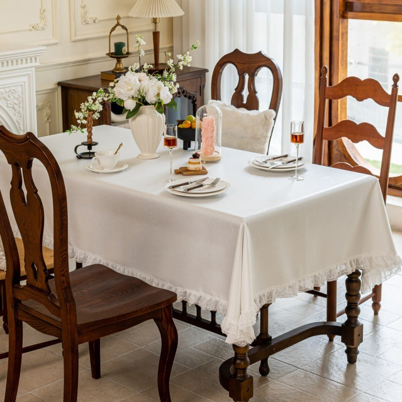 White Lace Trim Tablecloth