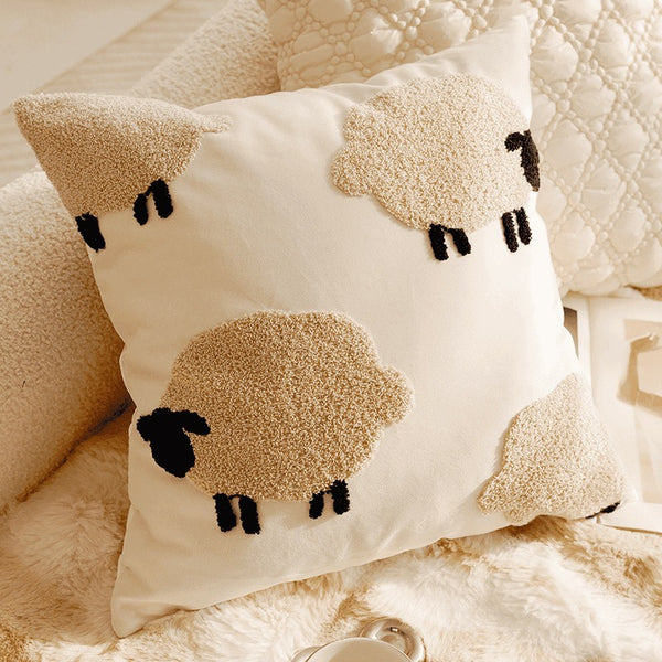 Cosy Sheep Embroidered Cushion