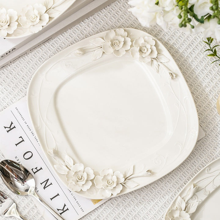 Beauty Rose Embossed Square Plate Collection