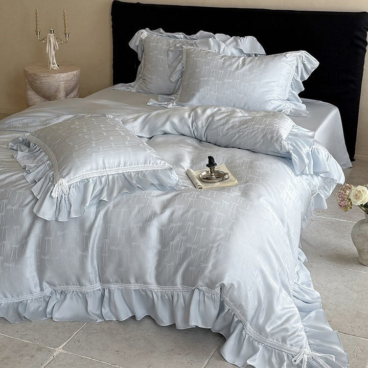 Vivian Bow Jacquard Summer Quilted Blanket Set