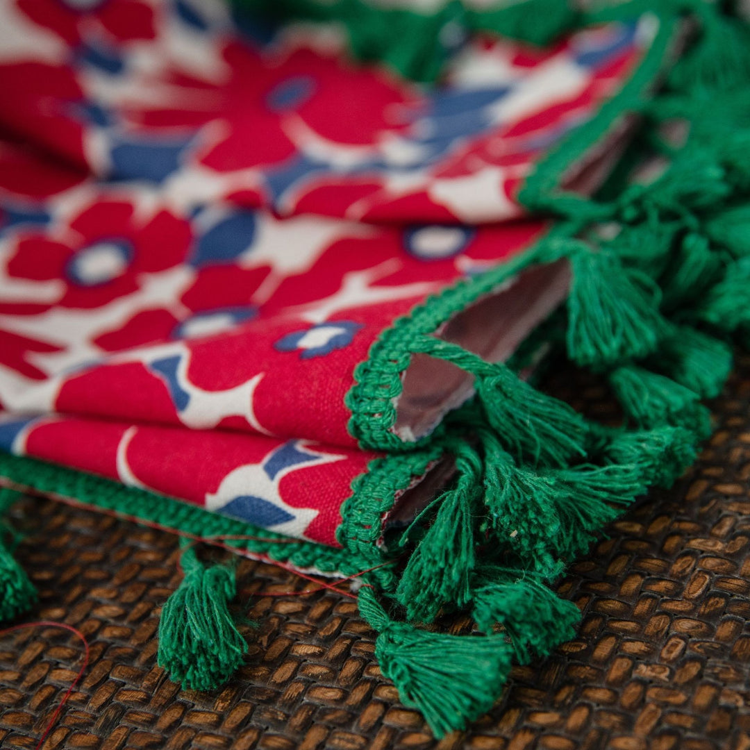 Vibrant Floral Tassel Curtain