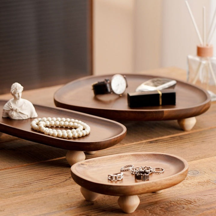 Legged Wooden Oval Tray Set