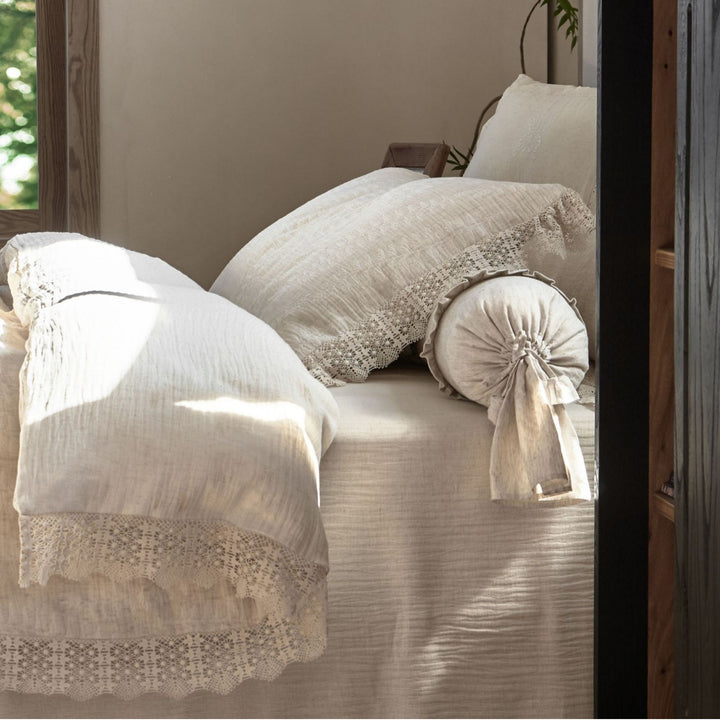 Lace Trim Cotton Linen Bedding Set