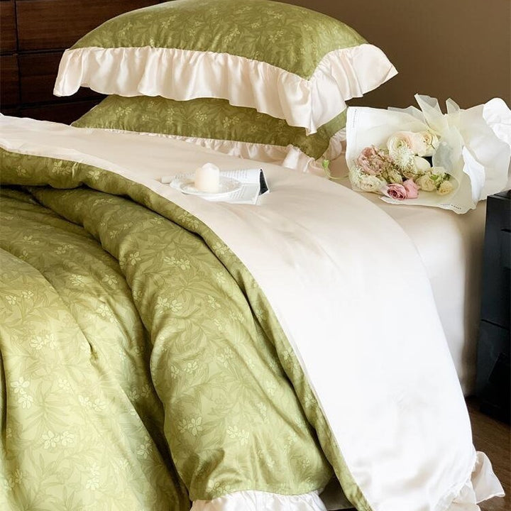 Olive Leaf Floral Ruffle Bedding Set