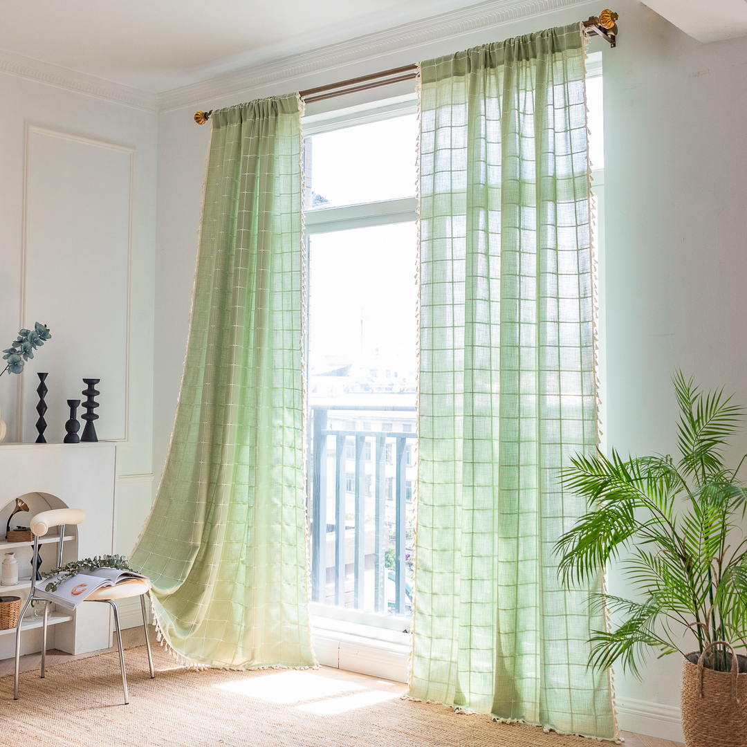 Sunlit Check Fringe Curtain