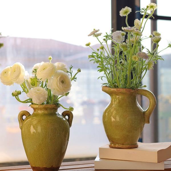 Green Handle Ceramic Vase