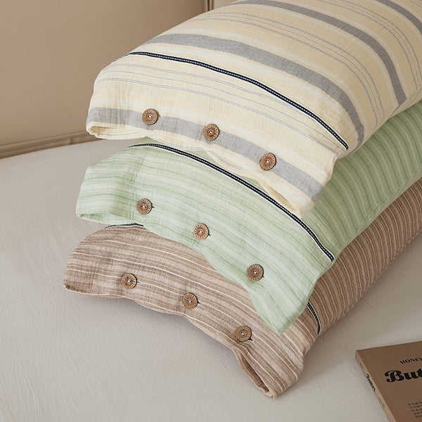 Stripe & Button Pillowcase Set