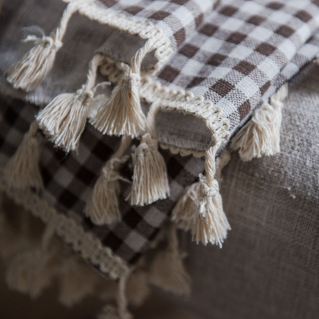Coffee Gingham Tassel Curtain