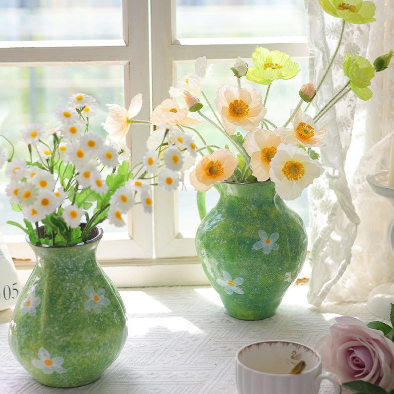 Daisy Green Ceramic Vase