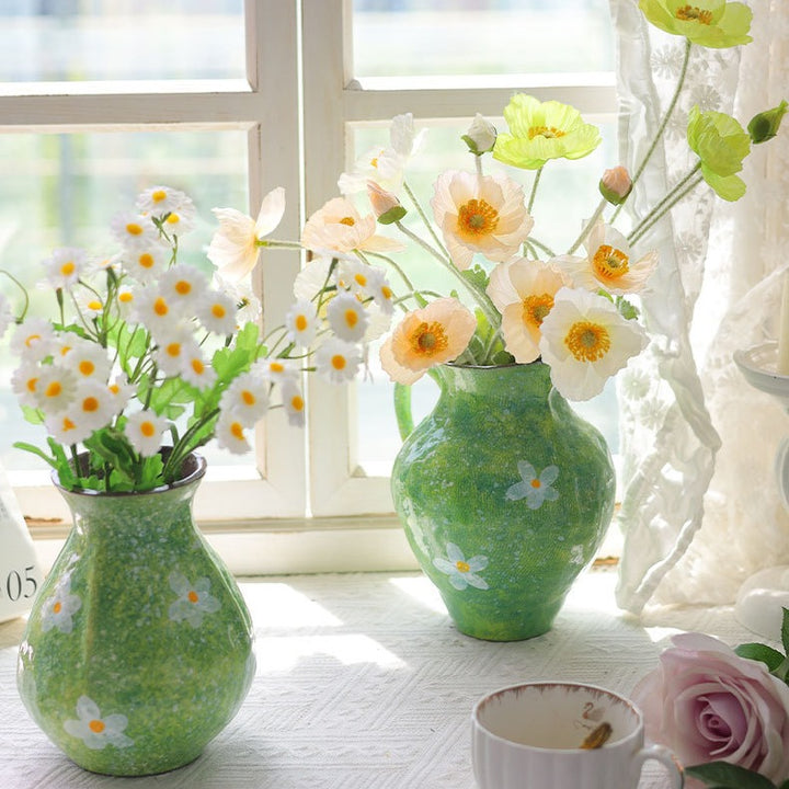 Daisy Green Ceramic Vase