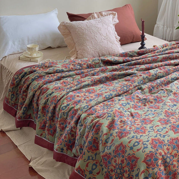 French Vintage Floral Summer Quilted Blanket