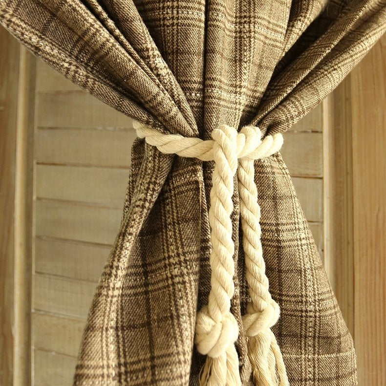 Farmhouse Camel Plaid Cabinet Curtain