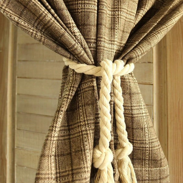 Farmhouse Camel Plaid Cabinet Curtain