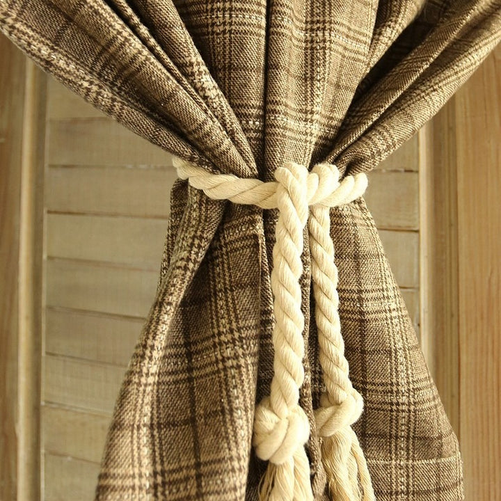 Farmhouse Camel Plaid Cabinet Curtain