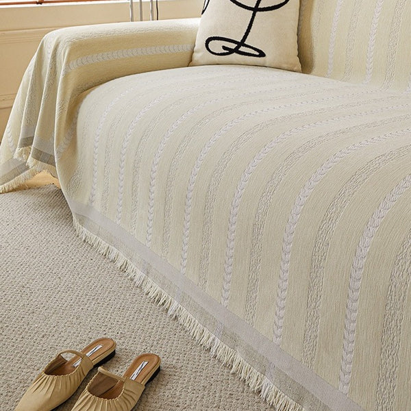 Cozy Vanilla Ribbon Sofa Cover