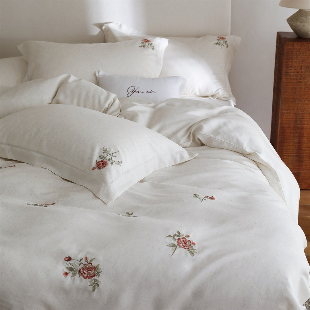 Minimal Rose Embroidery Bedding Set