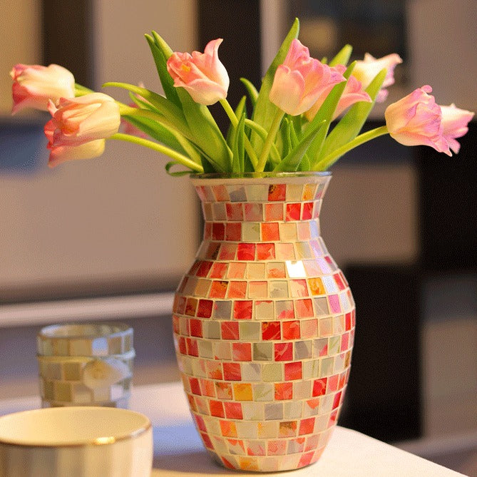 Pink Mosaic Glass Vase